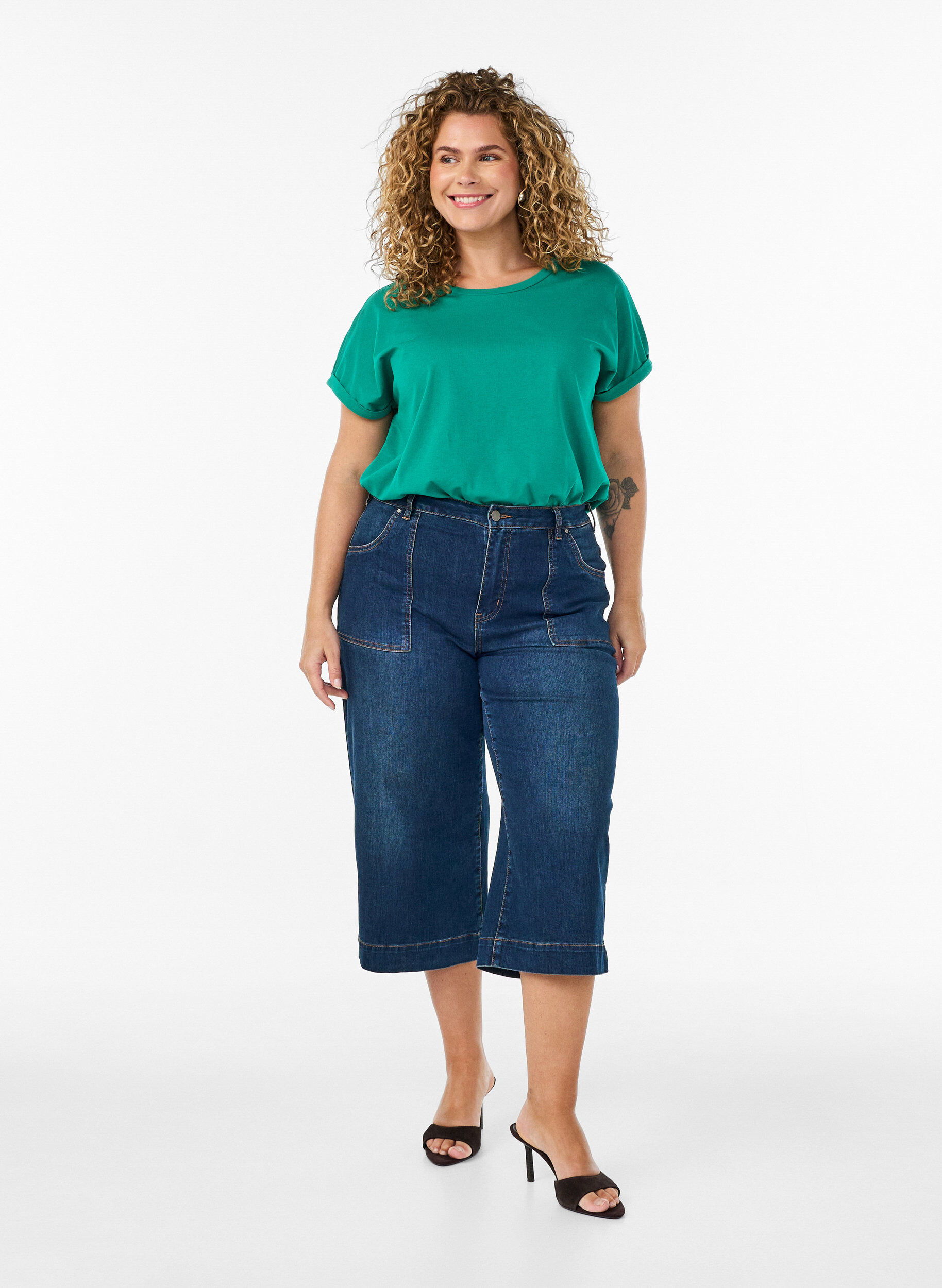 ZizziT-shirt met korte mouwen van katoenmix, Groen, Model image number 1