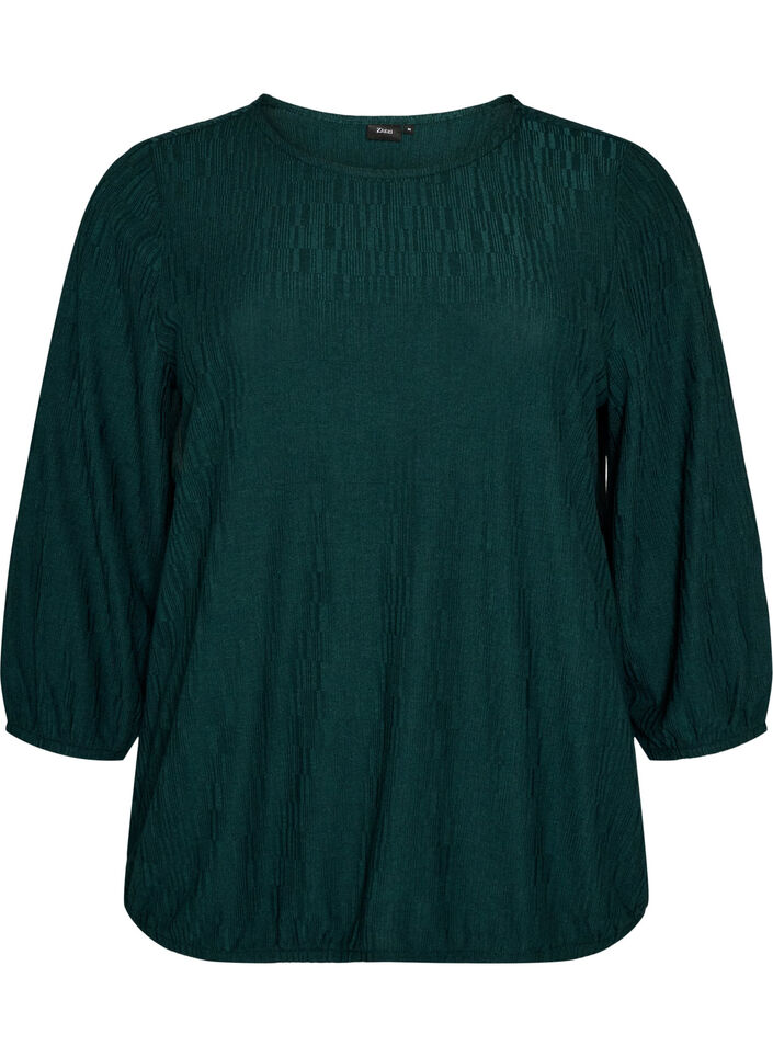 Blouse met textuur en 3/4 mouwen, Groen, Packshot image number 0