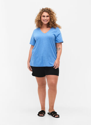 T-shirt basique à manches courtes avec col en V, Provence , Model image number 2