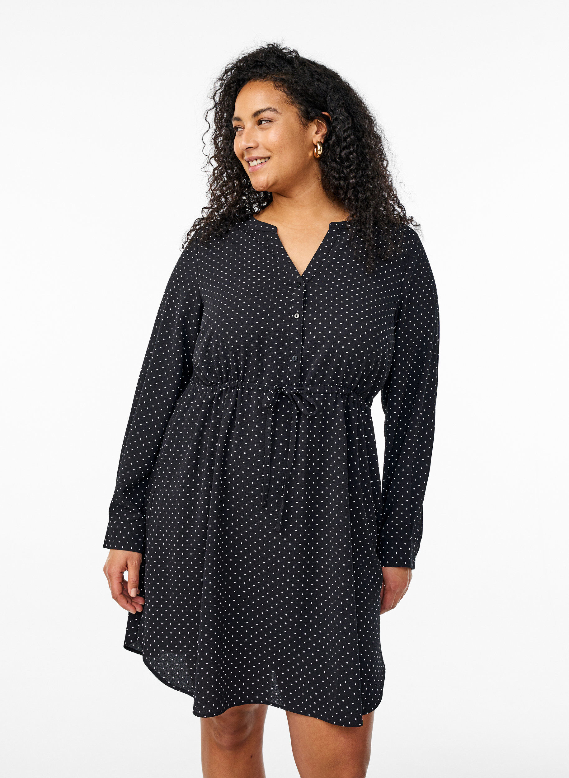 ZizziKnielange jurk met strikceintuur, Zwart, Model image number 0