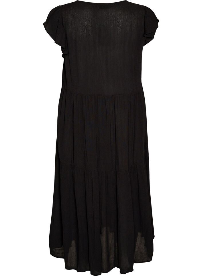 Robe midi en viscose avec manches &agrave; volants, Noir, Packshot image number 1