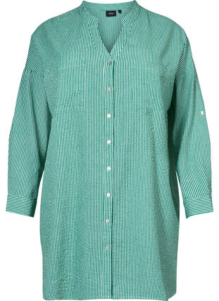 Chemise en coton rayée à manches 3/4, Jolly Green Stripe, Packshot image number 0