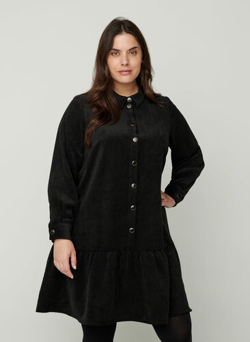 Robe courte en velours avec boutons, Black, Model image number 0
