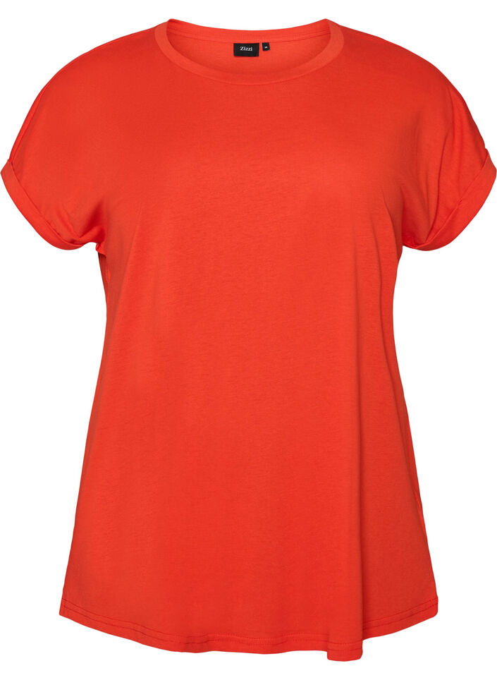 T-shirt met korte mouwen van katoenmix, Oranje, Packshot image number 0