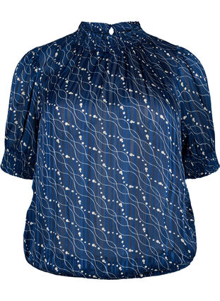  Smock-blouse met korte mouwen en print, Dress Bl. Swirl AOP, Packshot image number 0