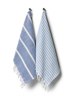 Lot de 2 serviettes rayées avec franges, 2-Pack Blue, Packshot image number 0
