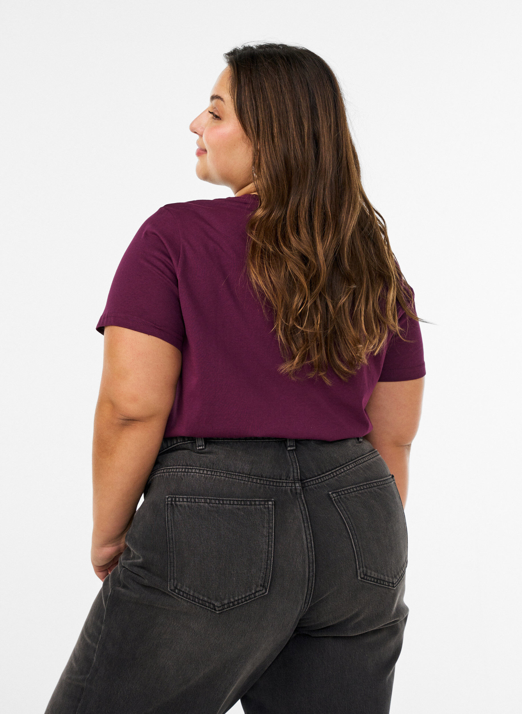 ZizziT-shirt met bloemenborduursel en strassteentjes, Paars, Model image number 2