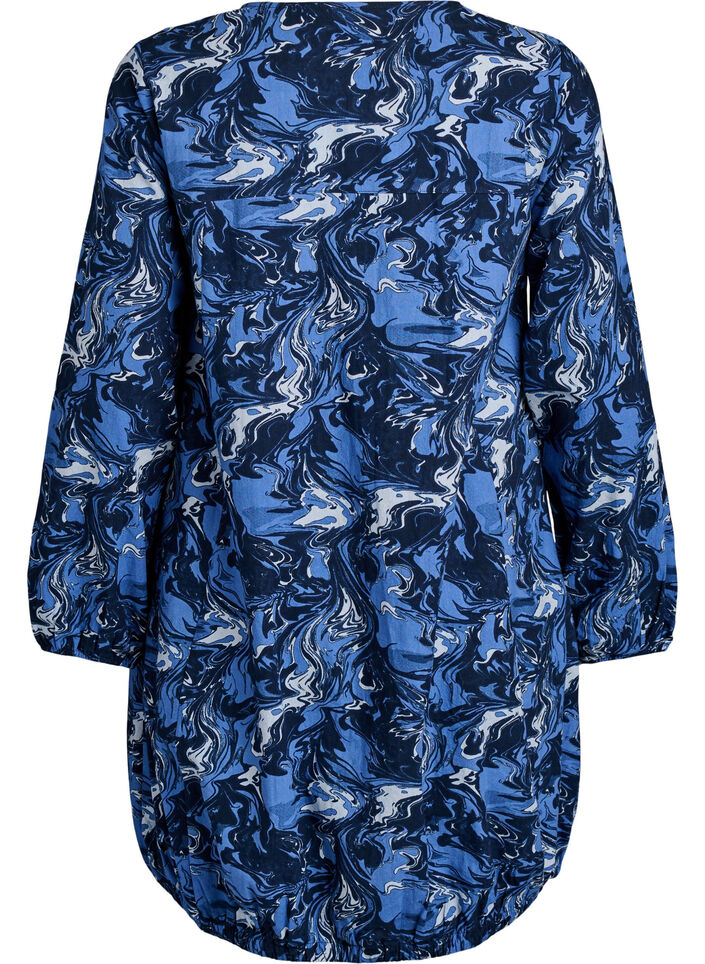 Robe courte en coton avec un ourlet &eacute;lastique et des manches longues, Bleu, Packshot image number 1