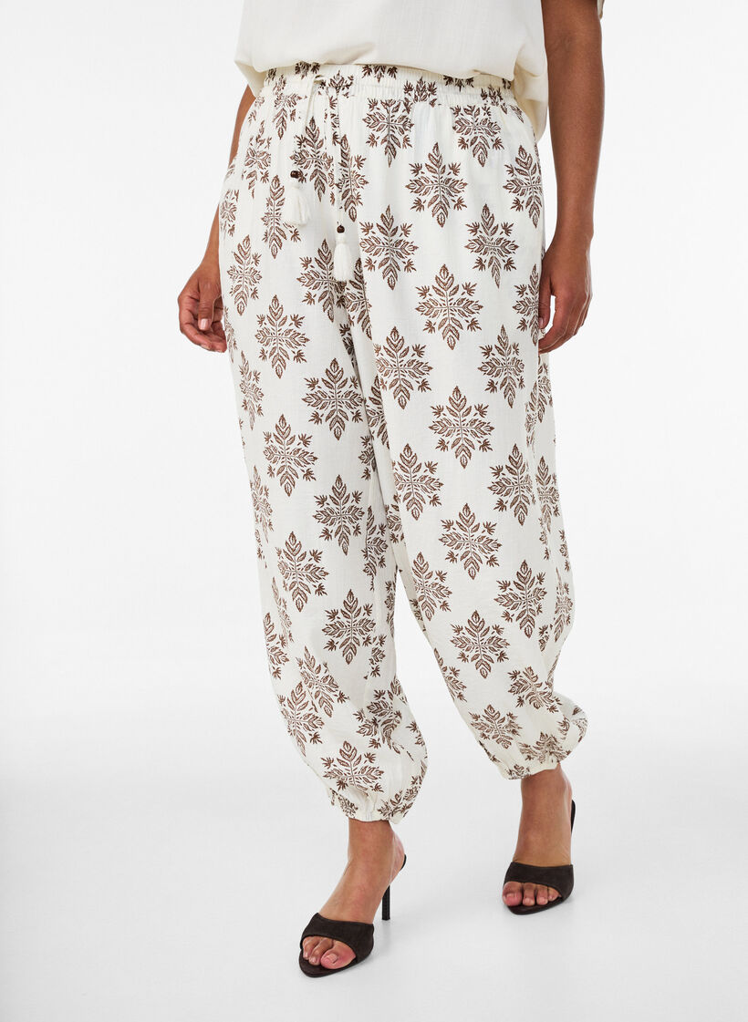 Gepatroonde ballonbroek met hoge taille, Vanille, Model image number 2