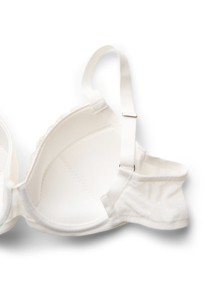 Soutien-gorge rembourr&eacute; en dentelle avec d&eacute;tails en maille, Blanc, Packshot image number 3
