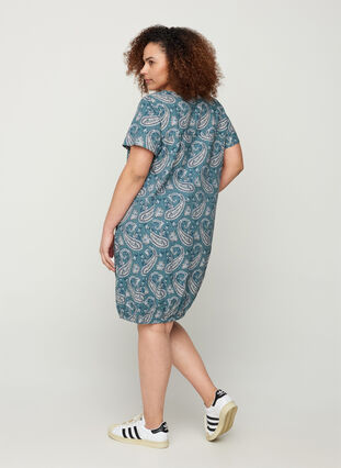 Katoenen jurk met korte mouwen en print, Paisley, Model image number 1