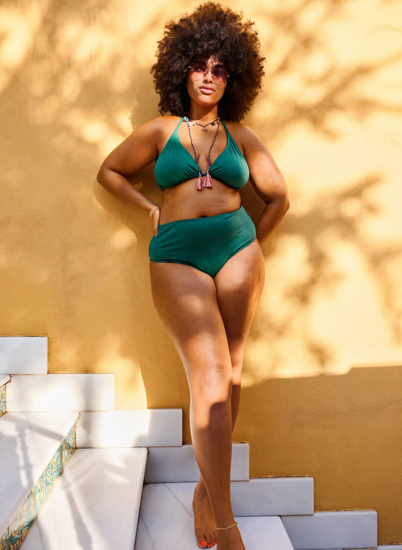 Bikinibroekje met hoge taille en glitter, Groen, Image image number 1