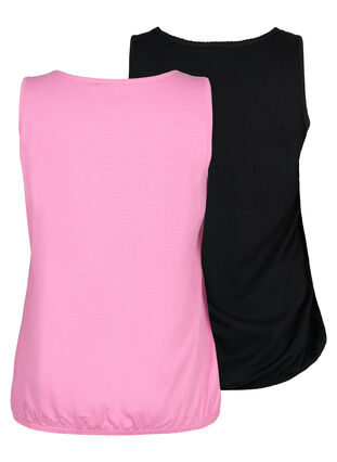 2-pack katoenen topje met kanten randje, Rosebloom / Black, Packshot image number 1
