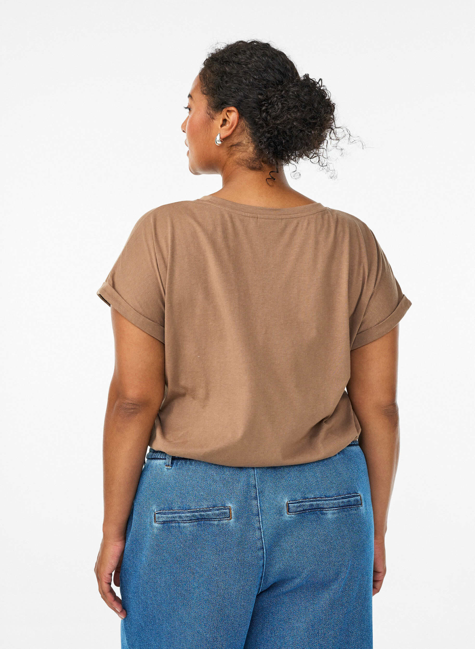 ZizziT-shirt met korte mouwen van katoenmix, Bruin, Model image number 2