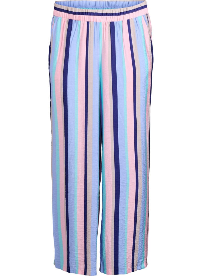 Losse viscose broek met strepen, Blauw, Packshot image number 0