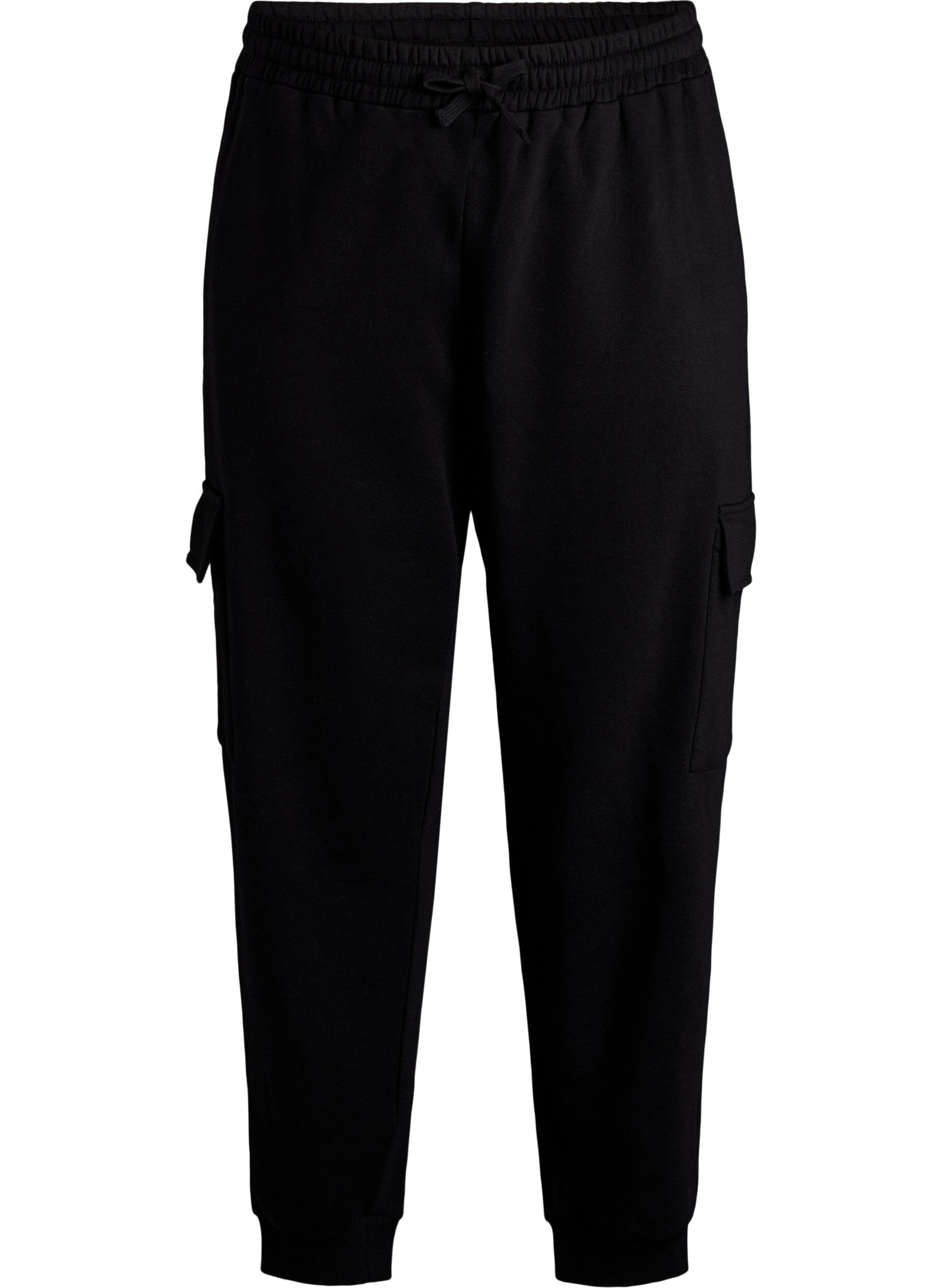ZizziCargo broek in zachte sweatstof, Black, Packshot image number 0
