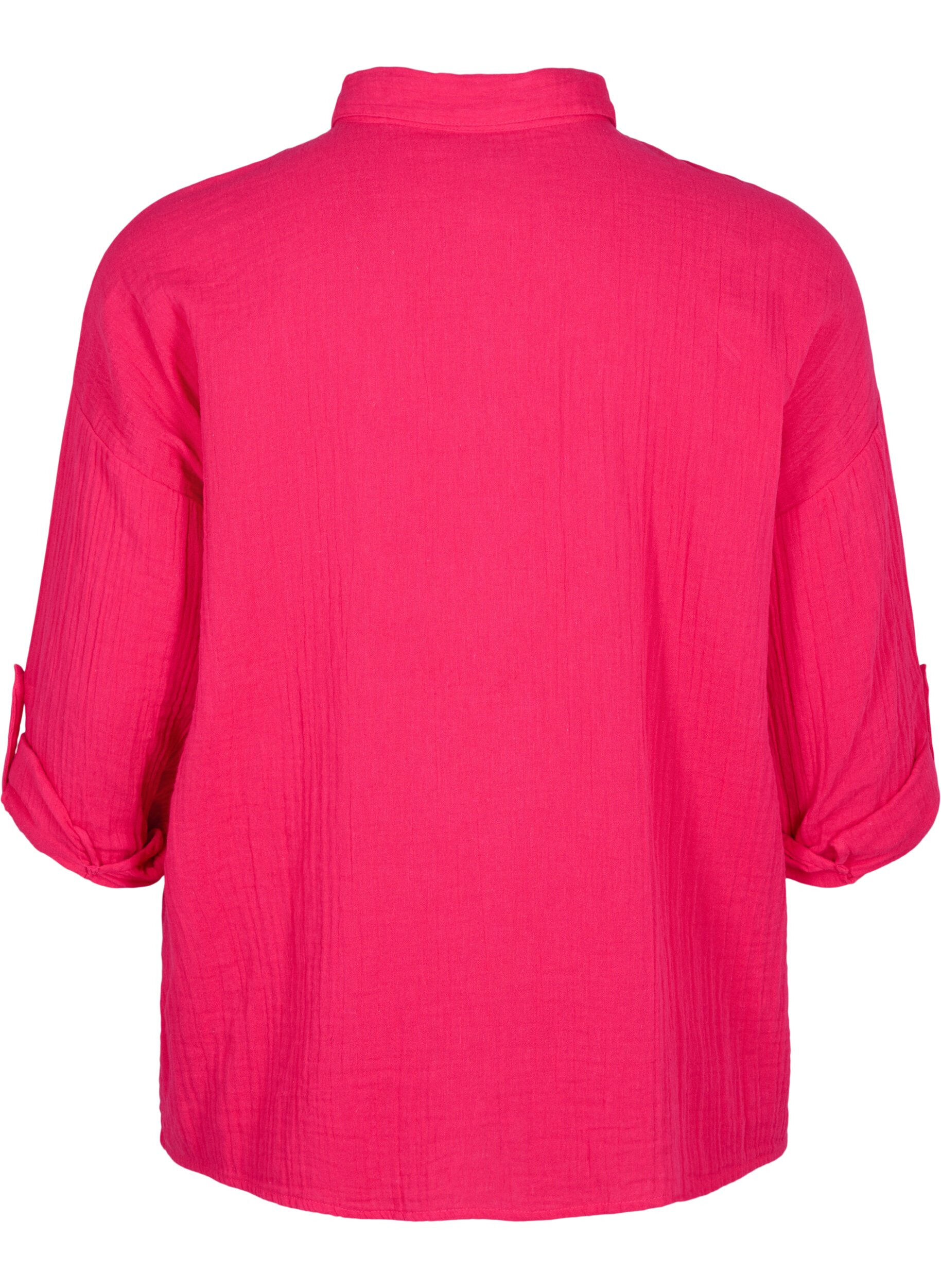 Zizzi Chemise avec col en mousseline de coton, Bright Rose, Packshot image number 1