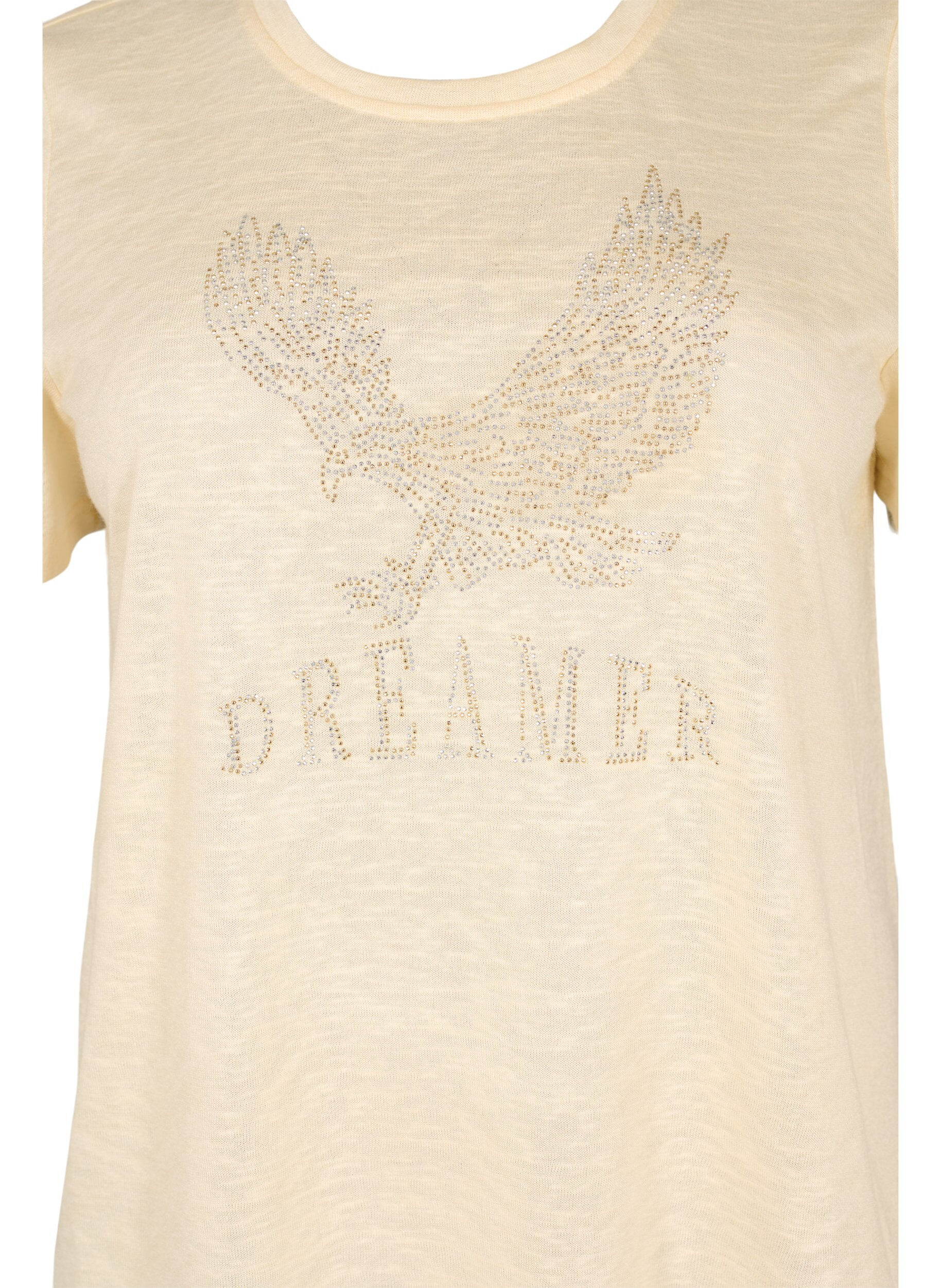 ZizziT-shirt met klinknagels en ronde hals, Buttercream, Packshot image number 2