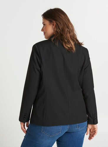 Klassieke blazer met schoudervullingen, Black, Model image number 0