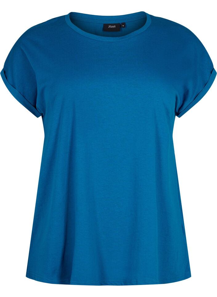 T-shirt met korte mouwen van katoenmix, Petrol Blue, Packshot image number 0