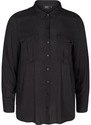 Viscose blouse met borstzakken, Black, Packshot image number 0