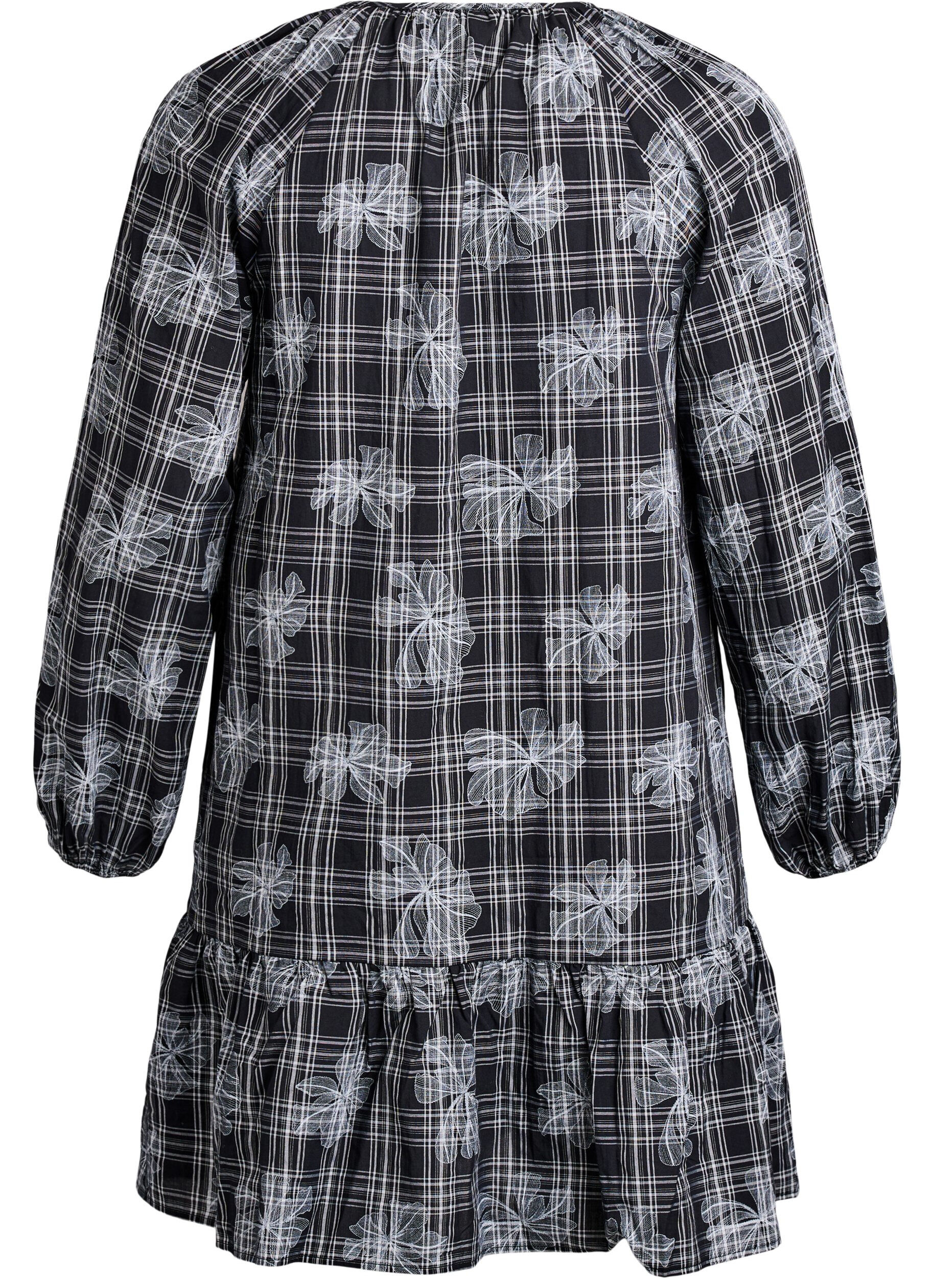 Zizzi Robe courte &agrave; imprim&eacute; &agrave; carreaux et floral, Noir, Packshot image number 1