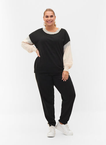 Pantalon en maille avec colorblock, Black Comb, Model image number 0