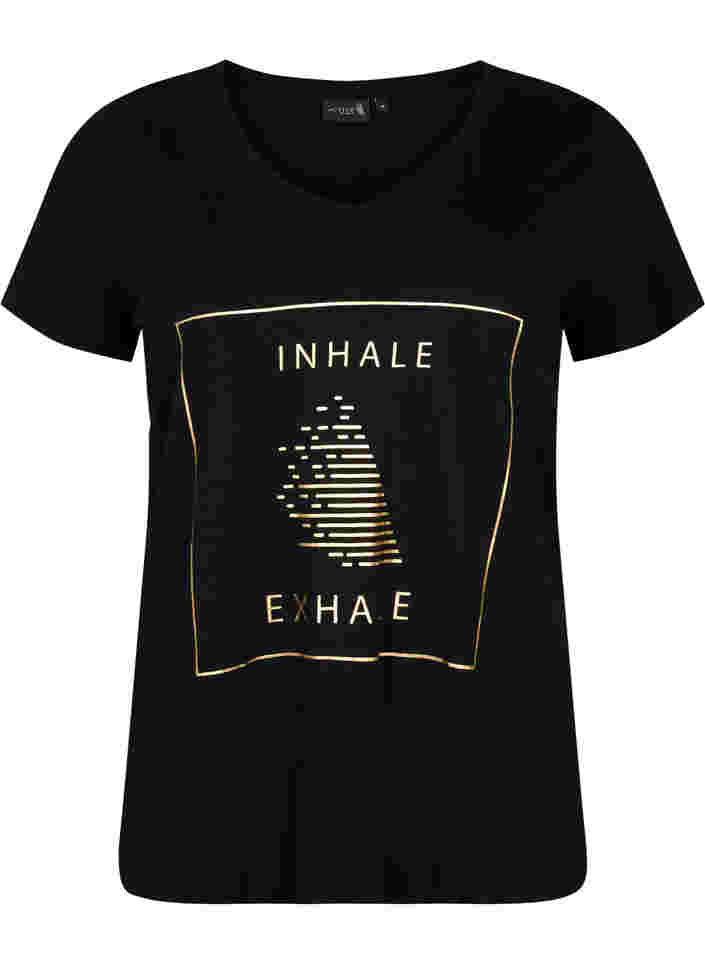 Katoenen sport t-shirt met print, Black w. inhale logo, Packshot image number 0