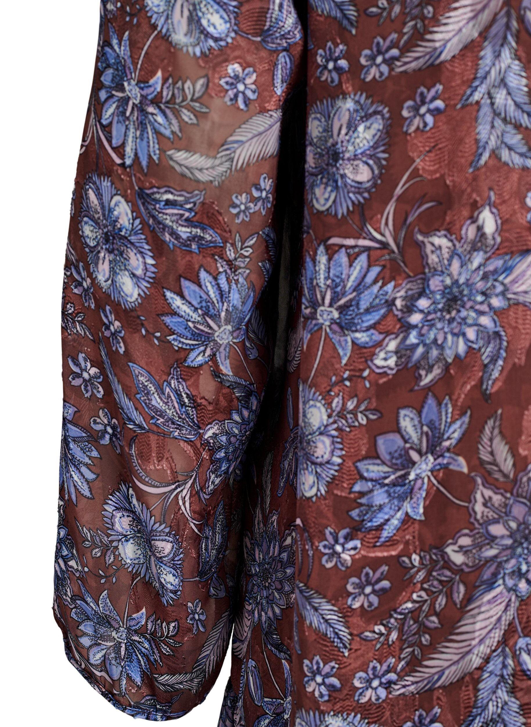 ZizziMidijurk met bloemenprint en ruchezoom, Bruin, Packshot image number 3