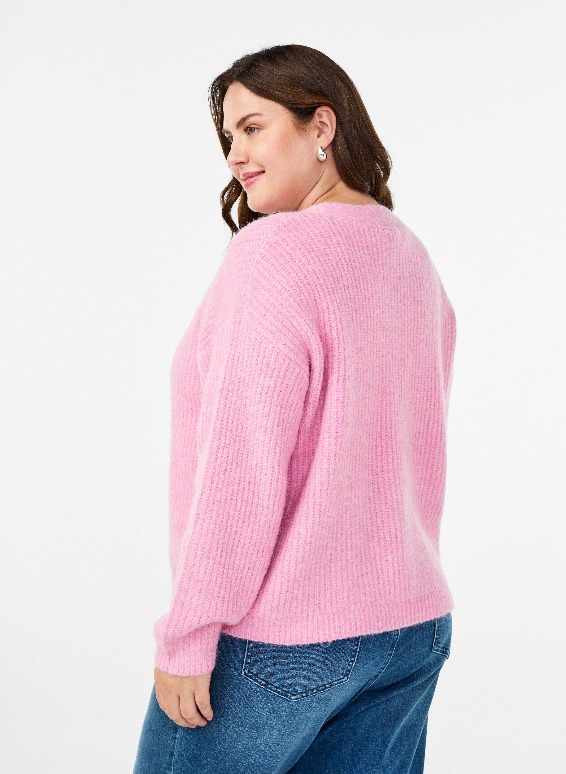 ZizziV-hals cardigan van breisel, Roze, Model image number 2