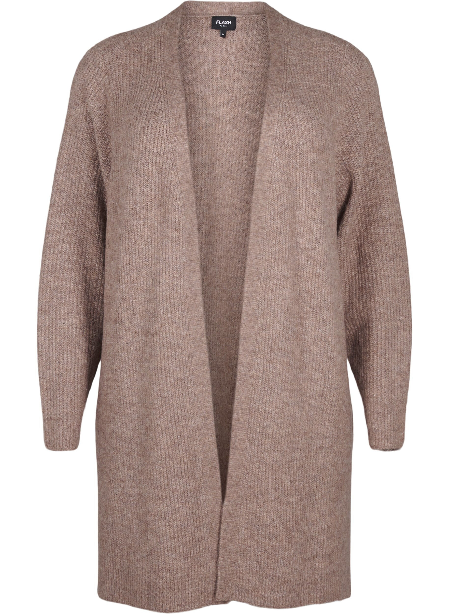 ZizziFLASH - Geribde cardigan met splitten, Brown Lentil Melange, Packshot image number 0