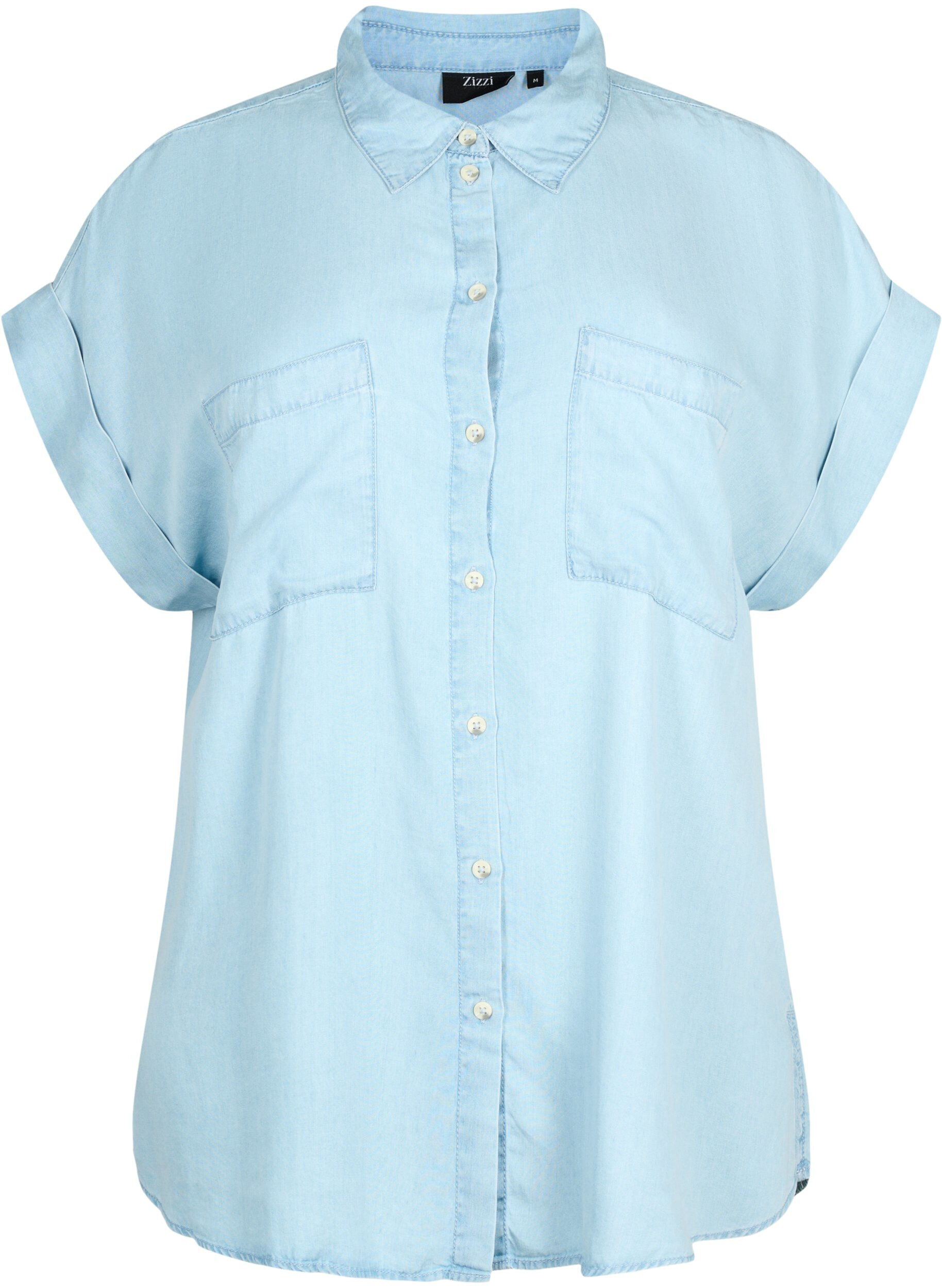 ZizziOverhemd met korte mouwen van lyocell (TENCEL&trade;), Light blue denim, Packshot image number 0