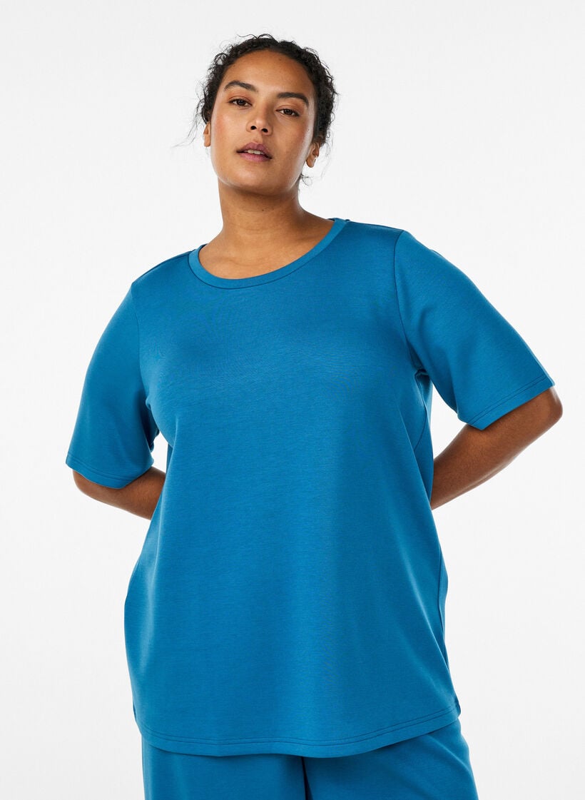 T-shirt en modal mélangé, Bleu pétrole, Model image number 0