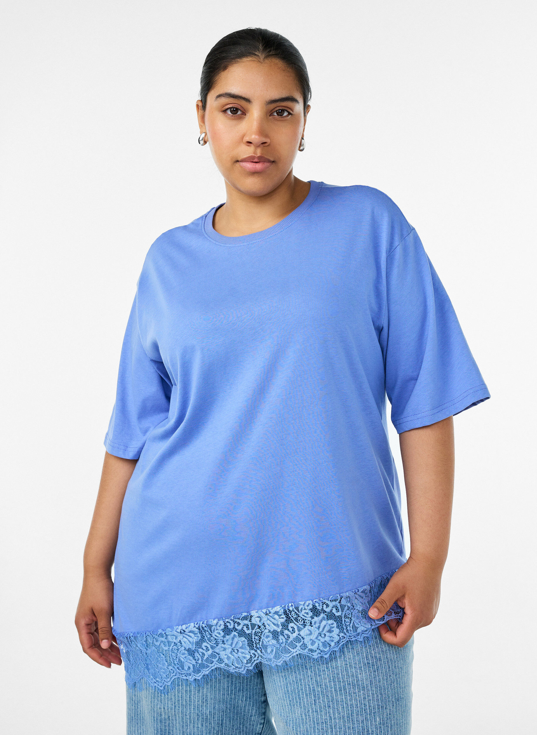 ZizziT-shirt met asymmetrische kanten zoom, Paars, Model image number 0