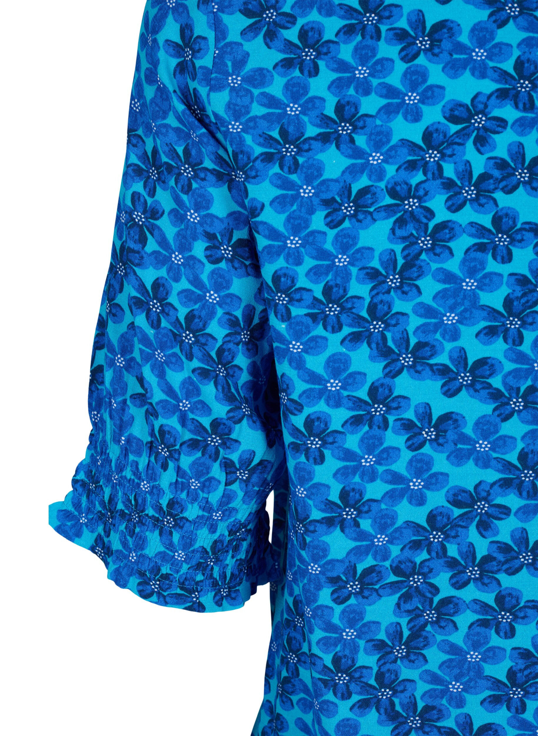 ZizziViscose blouse met knopen, Blue Small Flower, Packshot image number 3