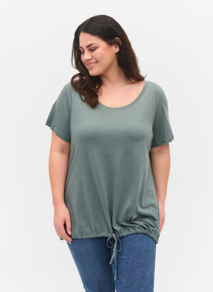 T-shirt met korte mouwen en verstelbare onderkant, Balsam Green, Model image number 0