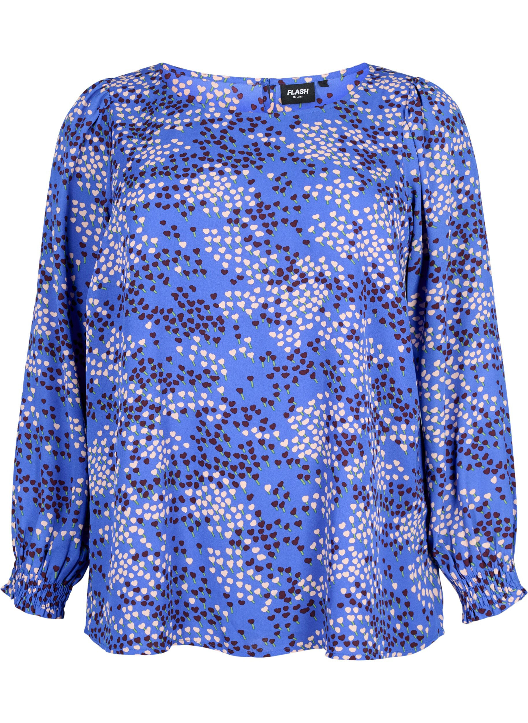 ZizziFLASH - Blouse met lange mouwen, smok en print, Dazzling Blue AOP, Packshot image number 0