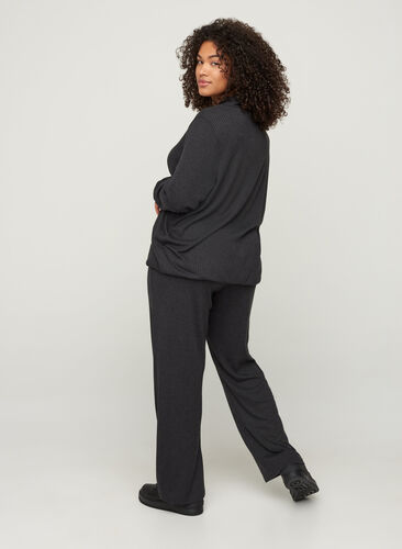 Pantalon ample en matière côtelée, Dark Grey Melange, Model image number 0