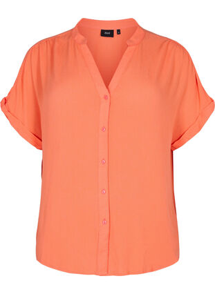 Chemise à manches courtes en viscose avec col en V, Living Coral, Packshot image number 0
