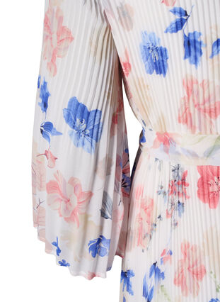 Robe plissée florale avec cordon de serrage, White/Blue Floral, Packshot image number 3