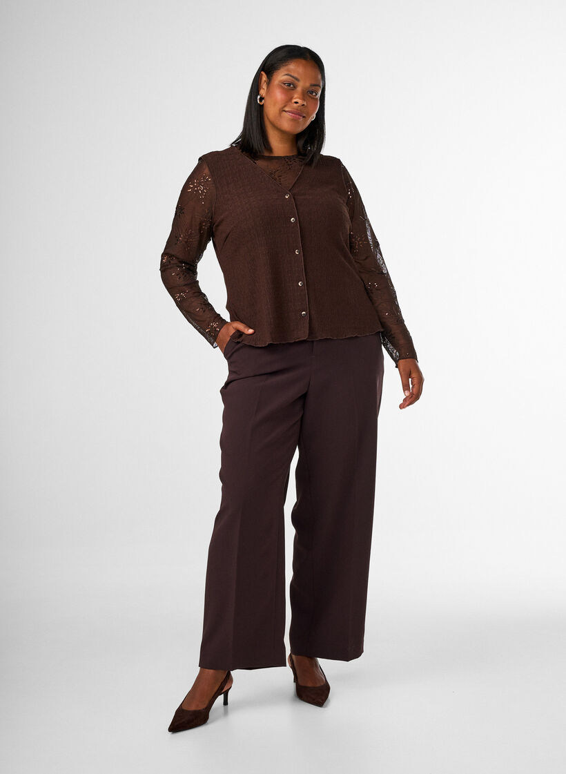 Top sans manches &agrave; texture ondul&eacute;e et fermeture boutonn&eacute;e, Marron, Model image number 1