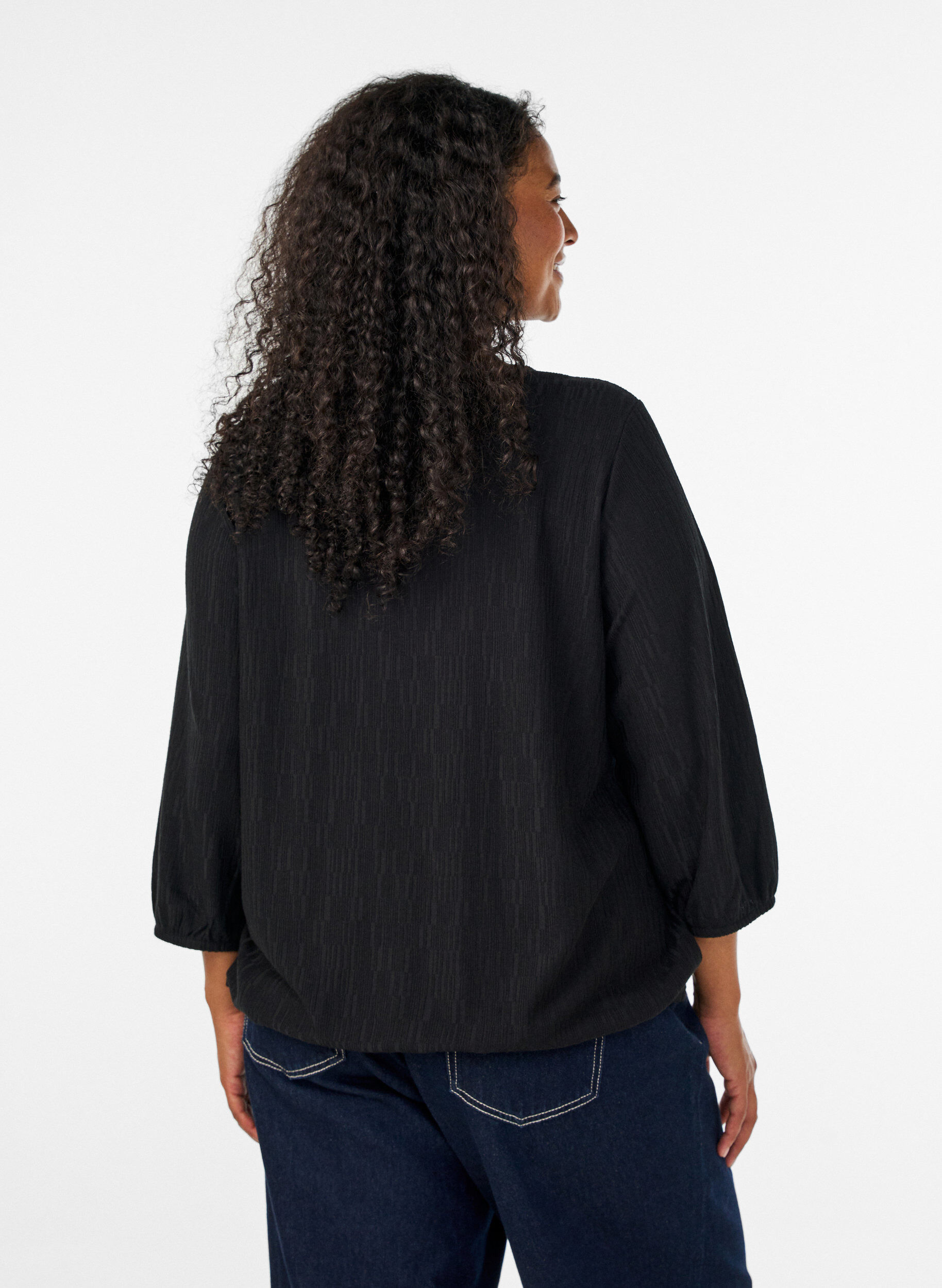 ZizziBlouse met textuur en 3/4 mouwen, Zwart, Model image number 2