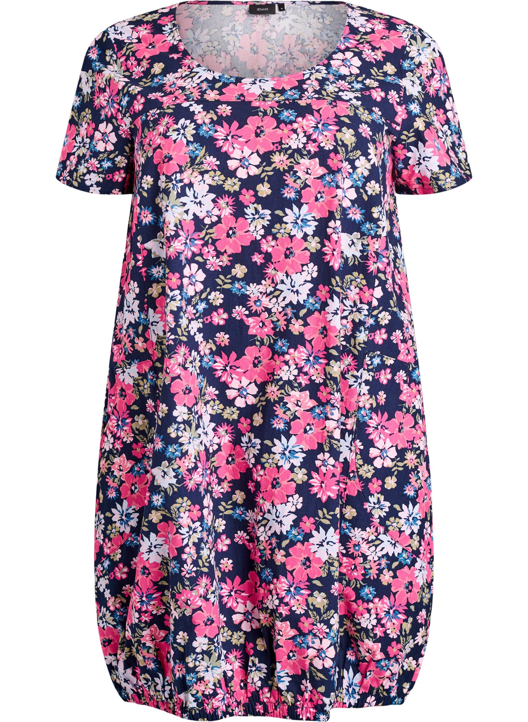 ZizziKatoenen jurk met korte mouwen en print, Blauw, Packshot image number 0