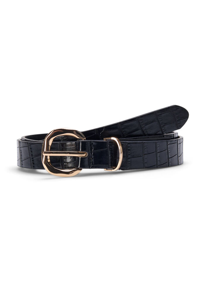 Kunstleren riem met krokodillenpatroon, Black, Packshot image number 0