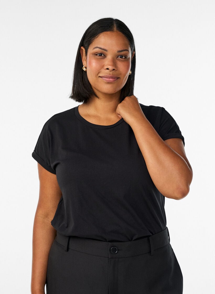 T-shirt met korte mouwen van katoenmix, Zwart, Model image number 0