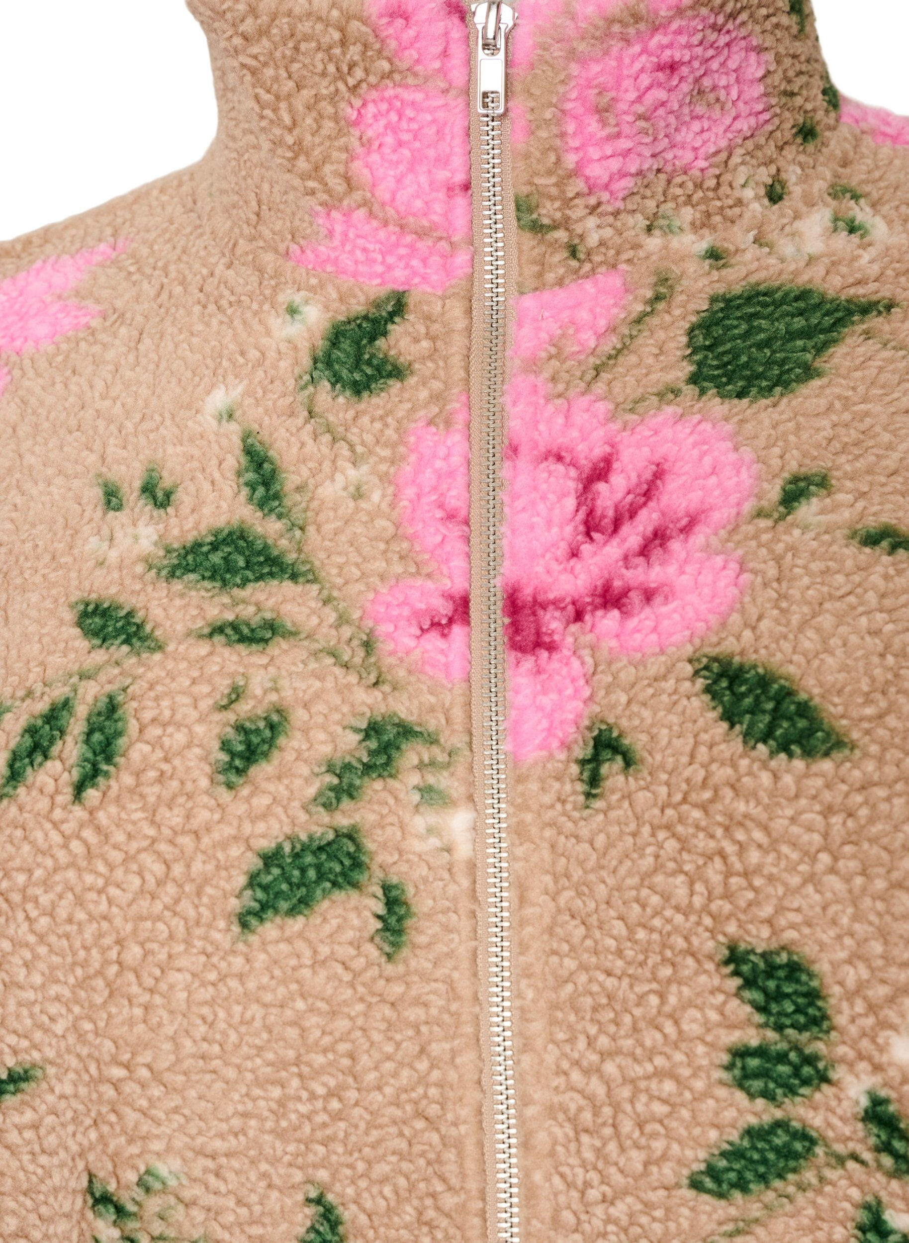 ZizziVeste en polaire &agrave; motif floral avec col montant et fermeture zipp&eacute;e, Beige, Packshot image number 2