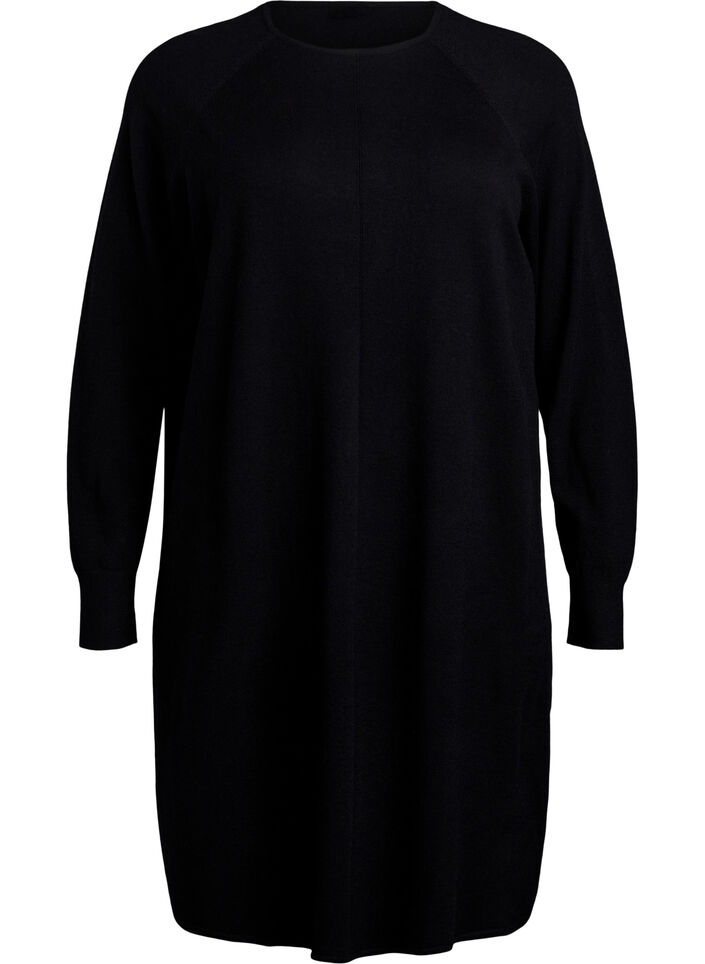 Robe en maille avec un col rond et un motif tricoté, Black, Packshot image number 0