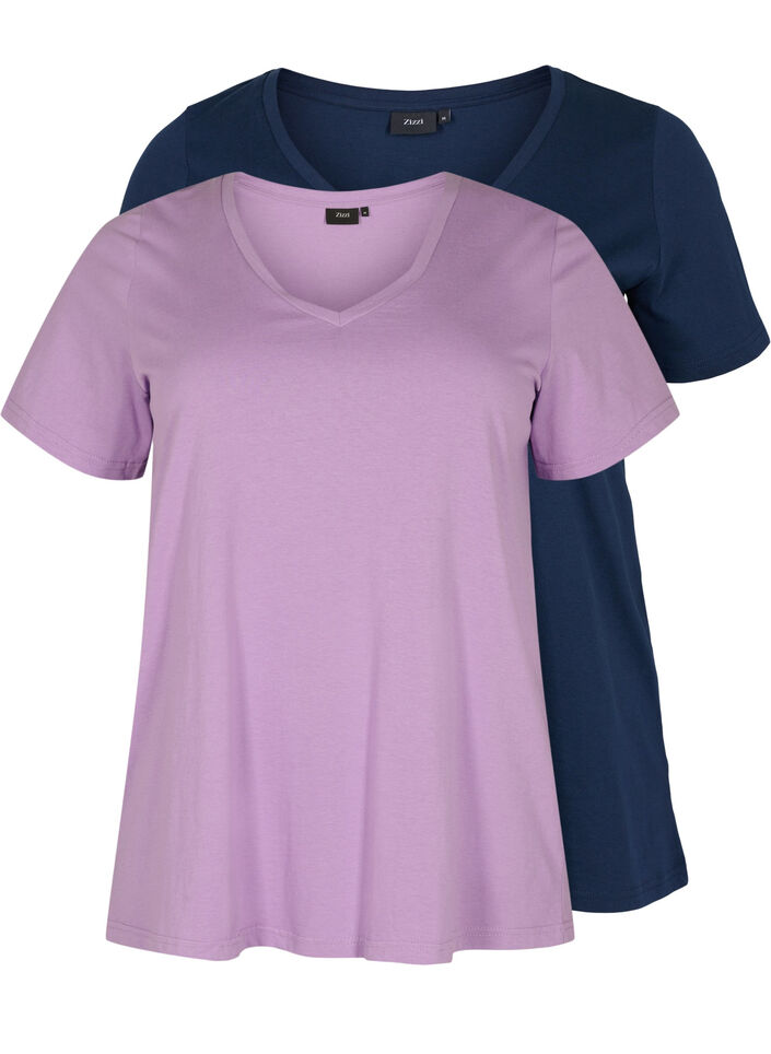 Set van 2 basic t-shirts in katoen, Paisley Purple/Navy, Packshot image number 0