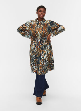 Viscose blouse jurk met print en verstelbare taille, Rubber AOP, Model image number 3