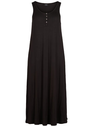 Gestreepte midi-jurk in viscose, Black Solid, Packshot image number 0